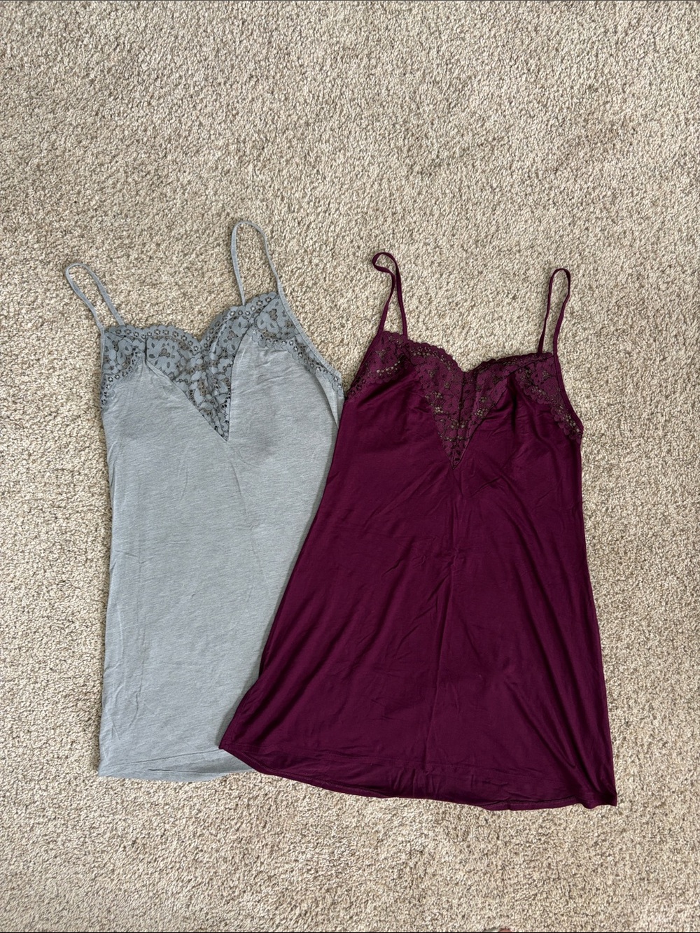 Victoria's Secret Lace-Trim Slip Chemise in Gray and Wine